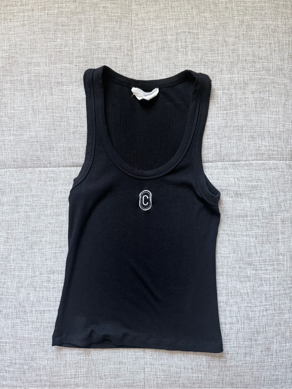 Black Ribbed Tank with Center 'C' Patch